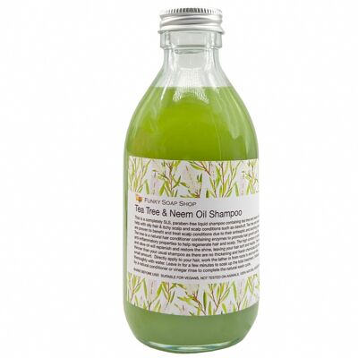 Shampoo liquido all'olio di neem dell'albero del tè, bottiglia di vetro da 250 ml