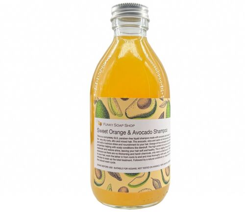 Liquid Sweet Orange & Avocado Shampoo, Glass Bottle of 250ml