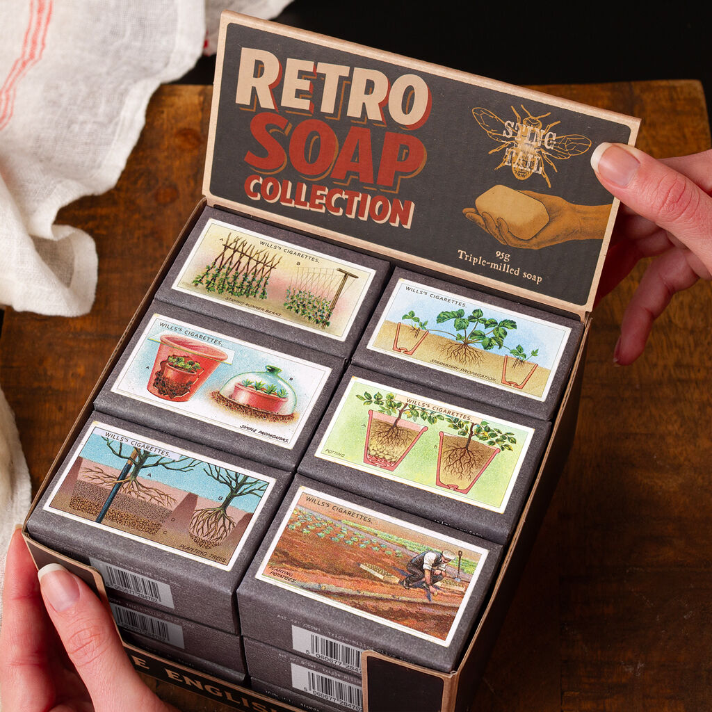 Retro Soaps CDU - Gardening Techniques (95g Olive Soaps) 18pc