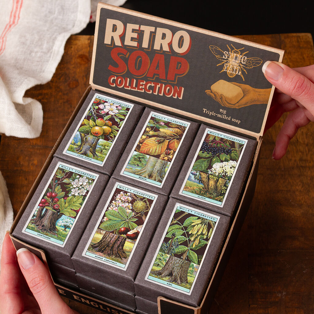 Retro Soaps CDU - British Trees (95g Olive Soaps) 18pc
