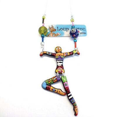 Multicolored "articulated wire dancer" necklace