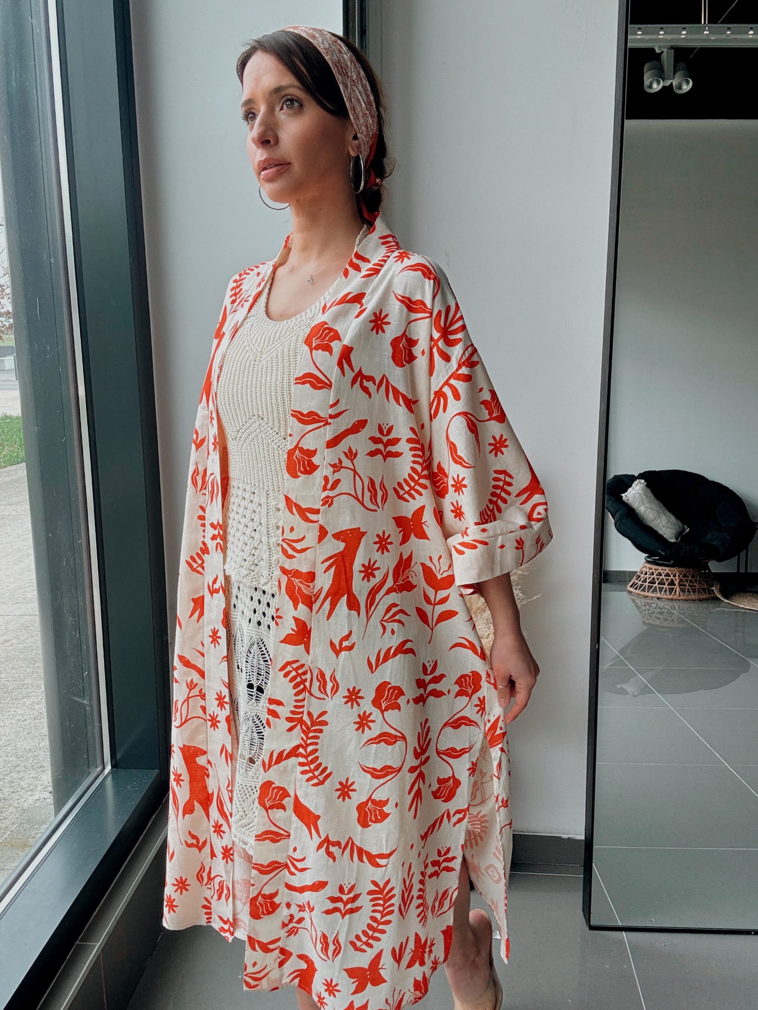 Long printed kimono – Colorful bohemian style Orange