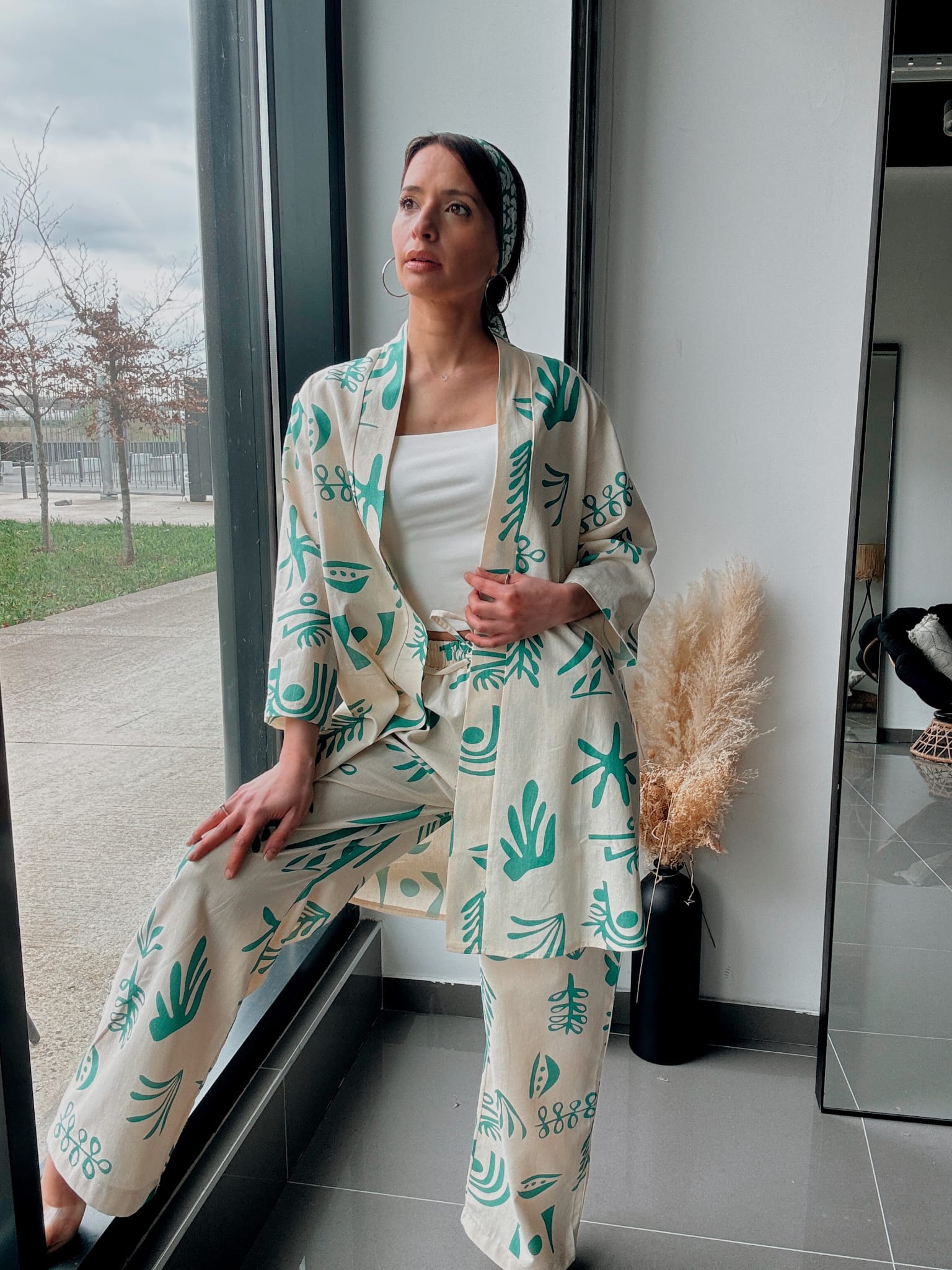 Kimono and printed pants set – Casual chic style