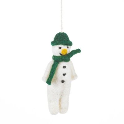 Hanging Felt Mr. Snowman Handmade Felt Biodegradable Decoration green