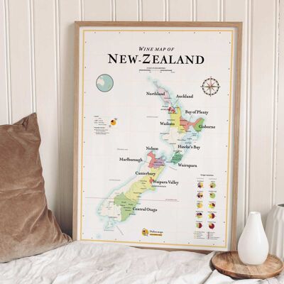 Weinkarte von Neuseeland (auf ENGLISCH - Weinkarte von Neuseeland) - 50x70cm