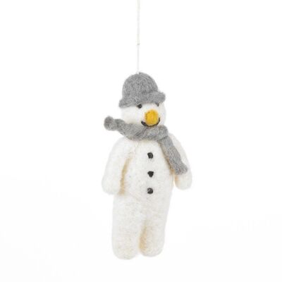 Hanging Felt Mr. Snowman Handmade Felt Biodegradable Decoration grey