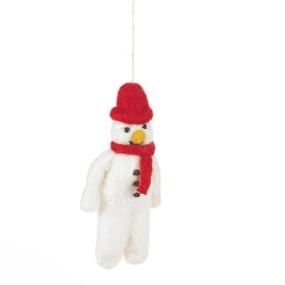 Hanging Felt Mr. Snowman Handmade Felt Biodegradable Decoration red