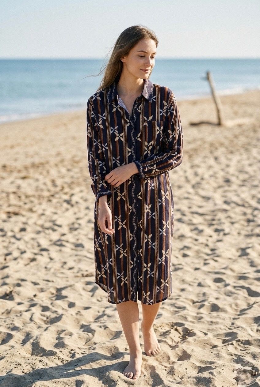Short printed cotton shirt dress