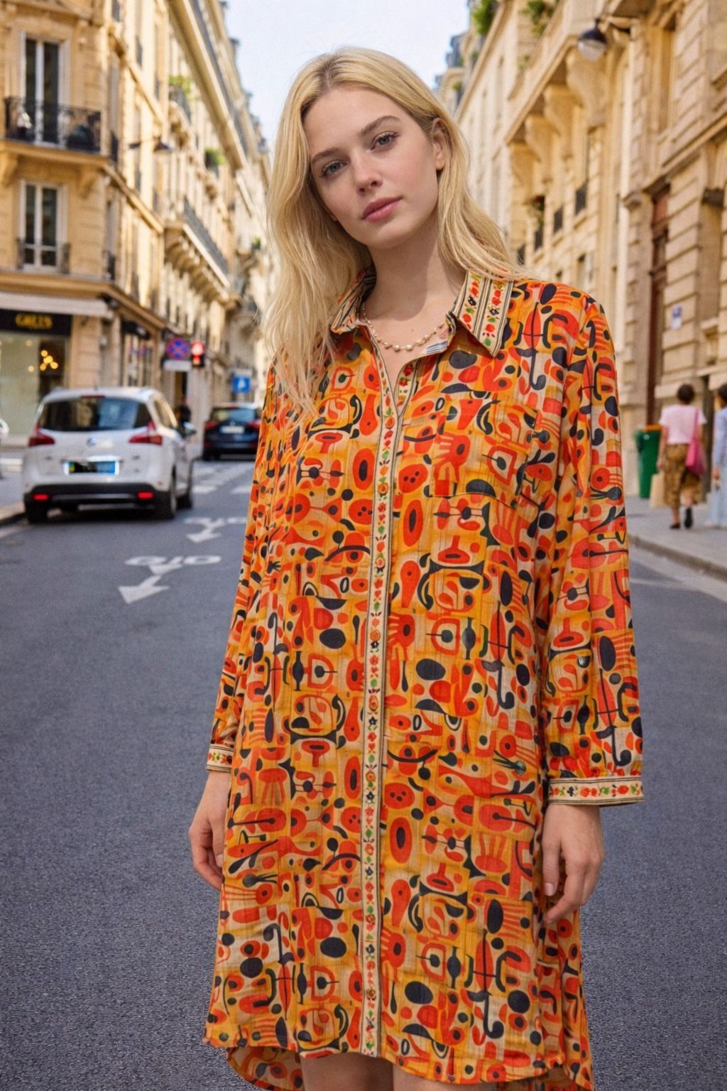 Short printed cotton shirt dress