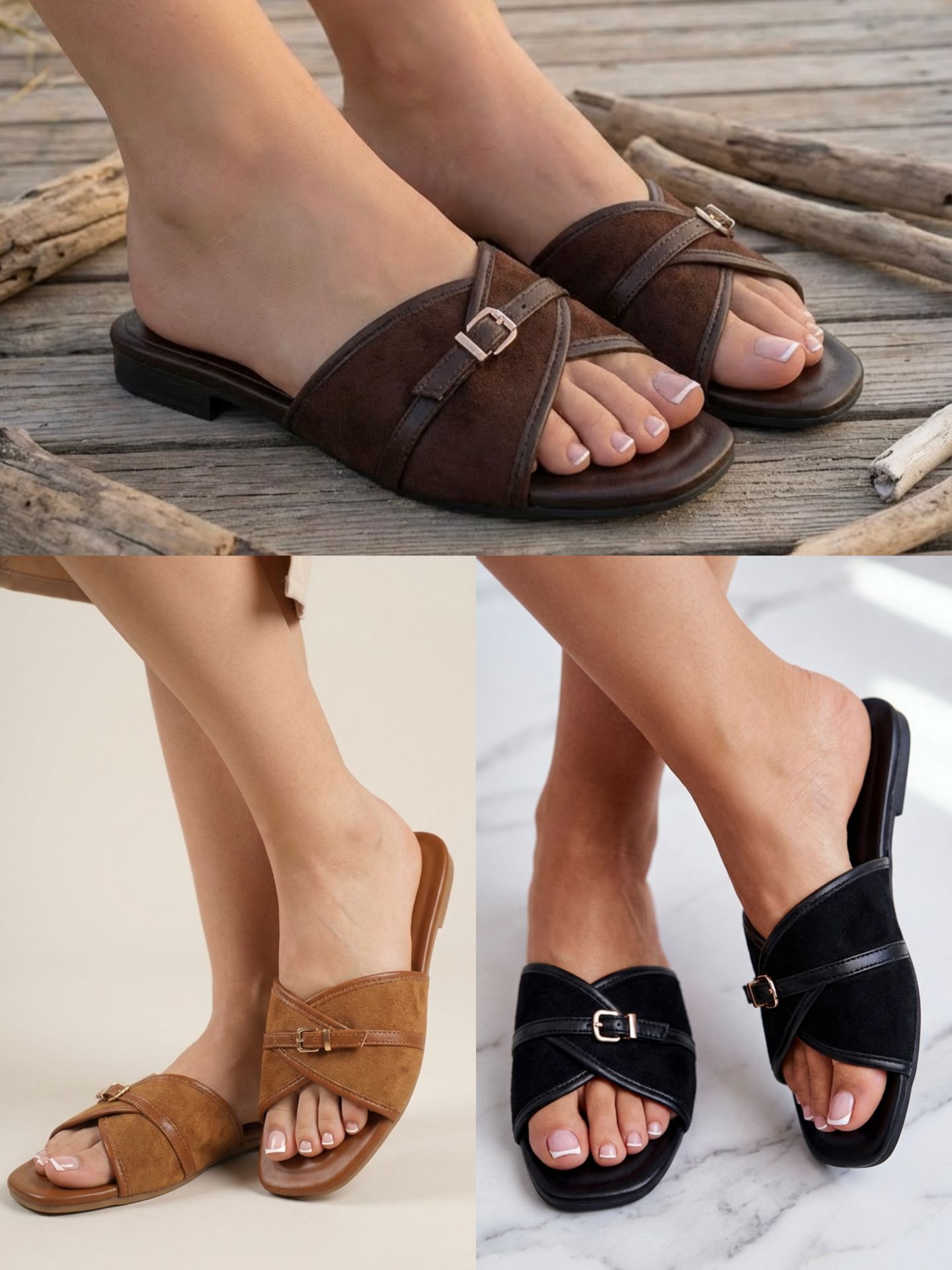 Damen-Sandalen mit gekreuzten Riemen und Schnalle (12er-Packung, Größen UK 3-8)