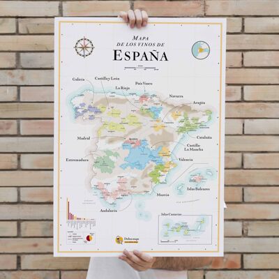 Weinkarte von Spanien (en Español - Mapa de los Vinos de Espagña) - 50x70cm