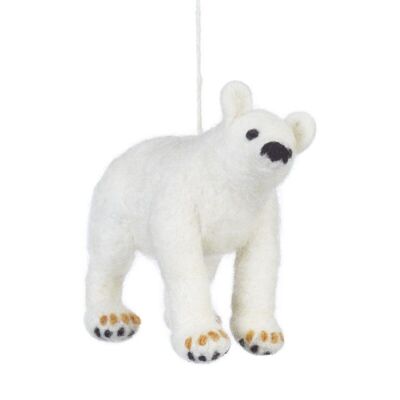Handmade Felt Polar Bear Biodegradable Hanging Decoration