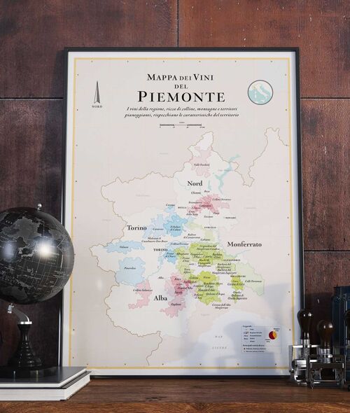 Carte des Vins du Piémont (en Italien / Italiano - Mappa dei vini del Piemonte) - 50x70cm