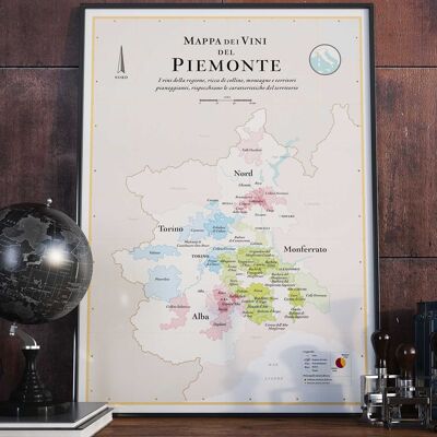 Carte des Vins du Piémont (en Italien / Italiano - Mappa dei vini del Piemonte) - 50x70cm