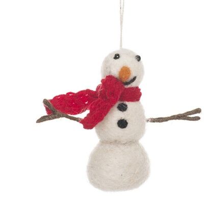 Handmade Felt Snowman wth Knitted Scarf Biodegradable Hanging Decoration