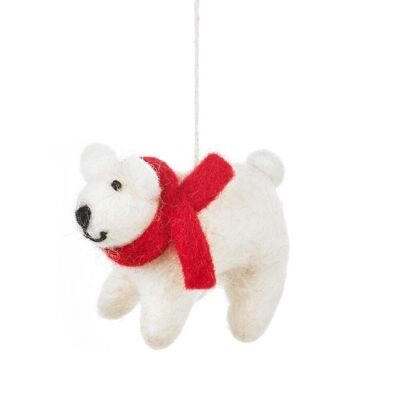 Handmade Felt Winter Polar Bear Biodegradable Hanging Decoration