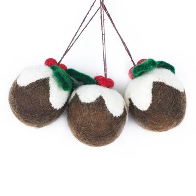 Handmade Felt Christmas Pudding Baubles Hanging Tree Decorations