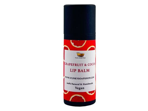 Grapefruit & Cocoa Butter Vegan Lip Balm, Biodegradable Cardboard tube, 15g