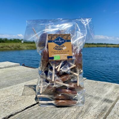 Piruletas de caramelo ecológico con flor de sal de Île de Ré