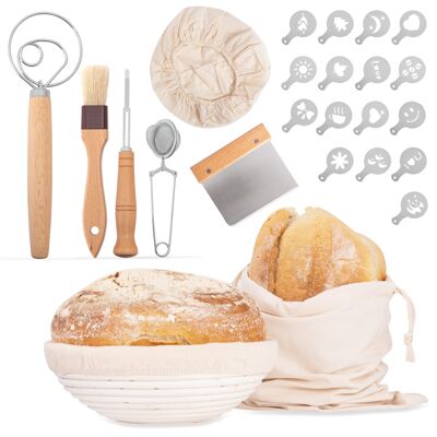 Premium Banneton - Cesta de prueba de pan, paquete de 9, equipo para hornear pan de masa madre biodegradable para panaderos domésticos profesionales, regalo para la preparación de pan artesanal, fácil de usar y limpiar