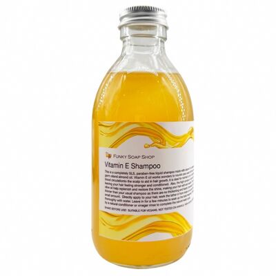Champú líquido con vitamina E, botella de vidrio de 250 ml