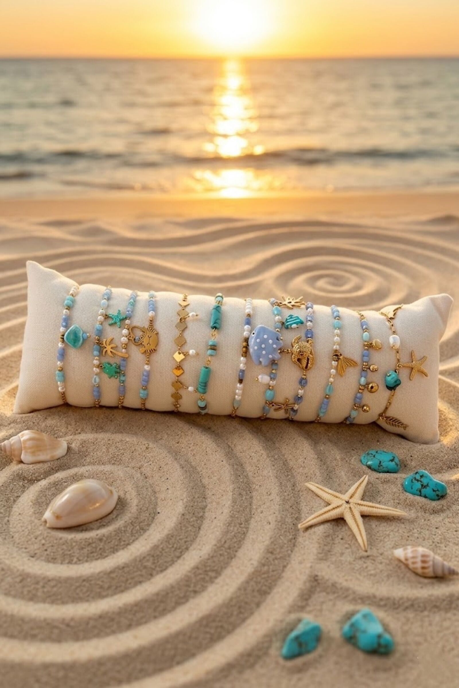 Lot de 12 Bracelets Thème Marin en Acier Inoxydable Bleu – Modèles Assortis + Présentoir Offert