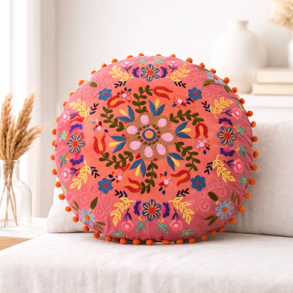 Floral Embroidered Cotton Cushion Cover – 50x50 cm