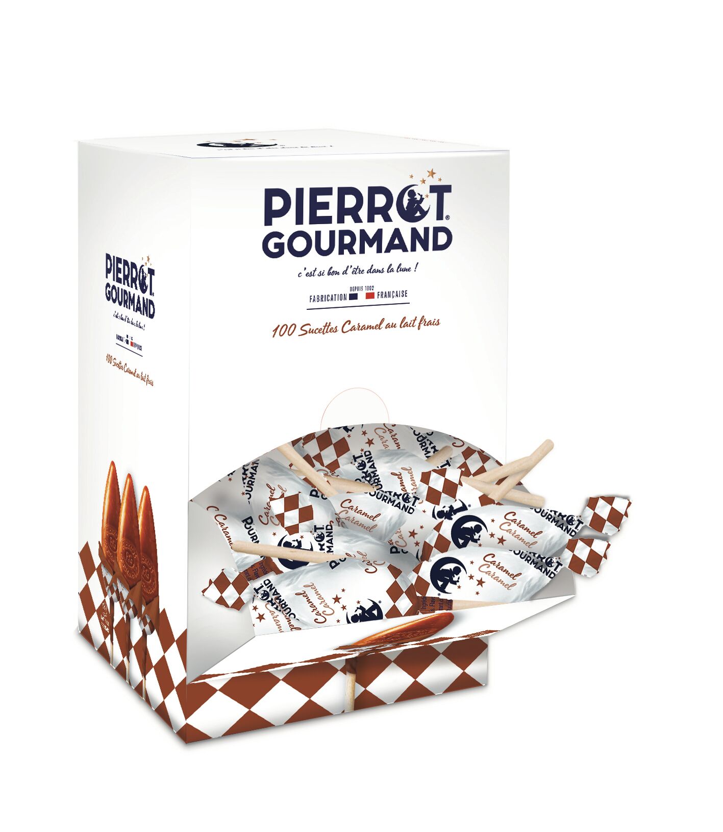 Box of 100 caramel lollipops 1.3kg Pierrot Gourmand
