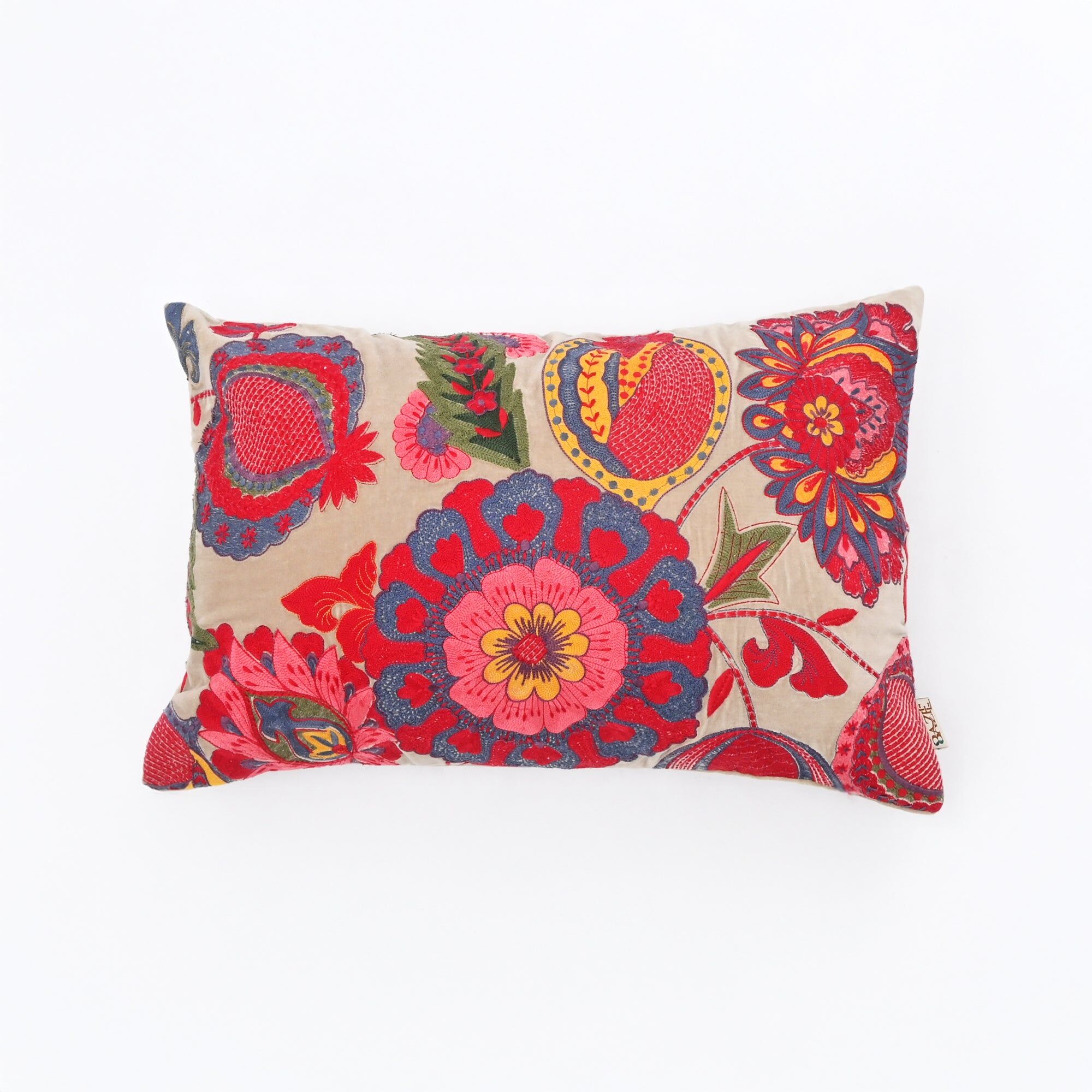 Boho Embroidered Cotton Velvet Lumbar Cushion -40X60 cm