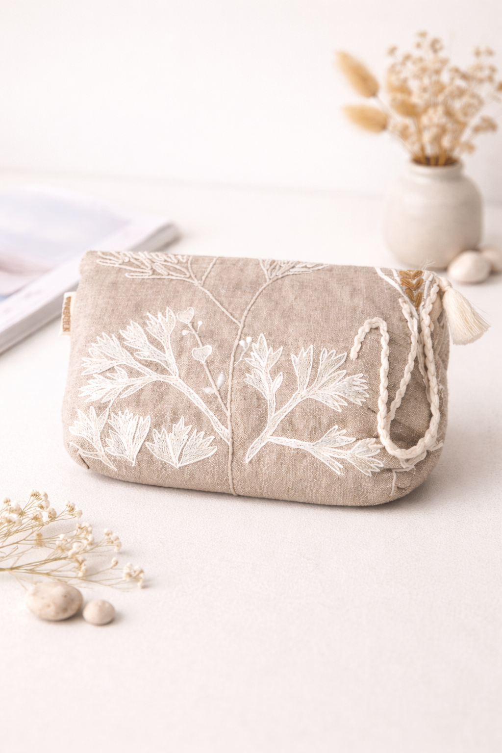 Sacchetto in cotone con ricamo botanico - 18x30 cm