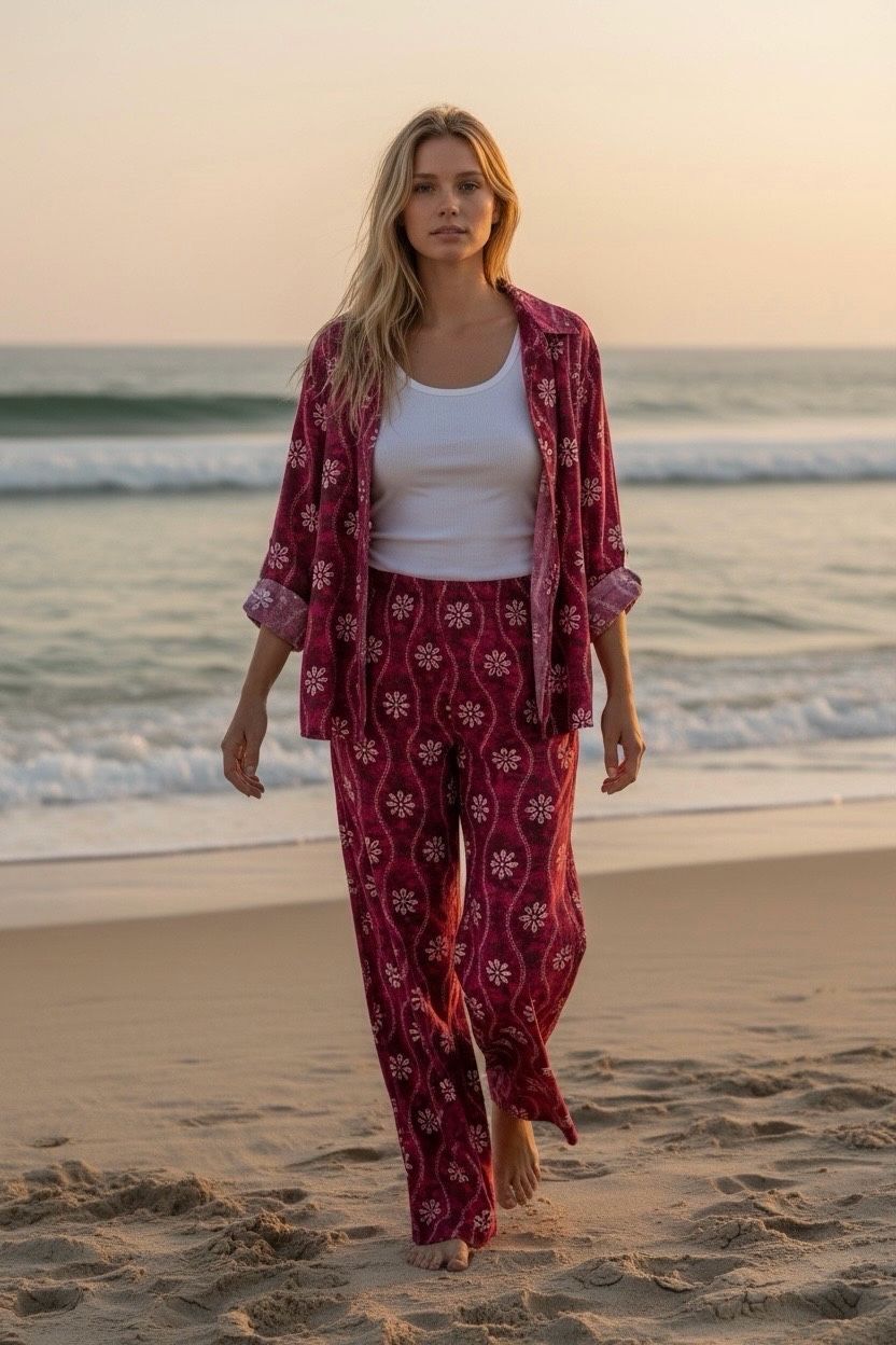 Bohemian wide-leg trousers with elasticated waist