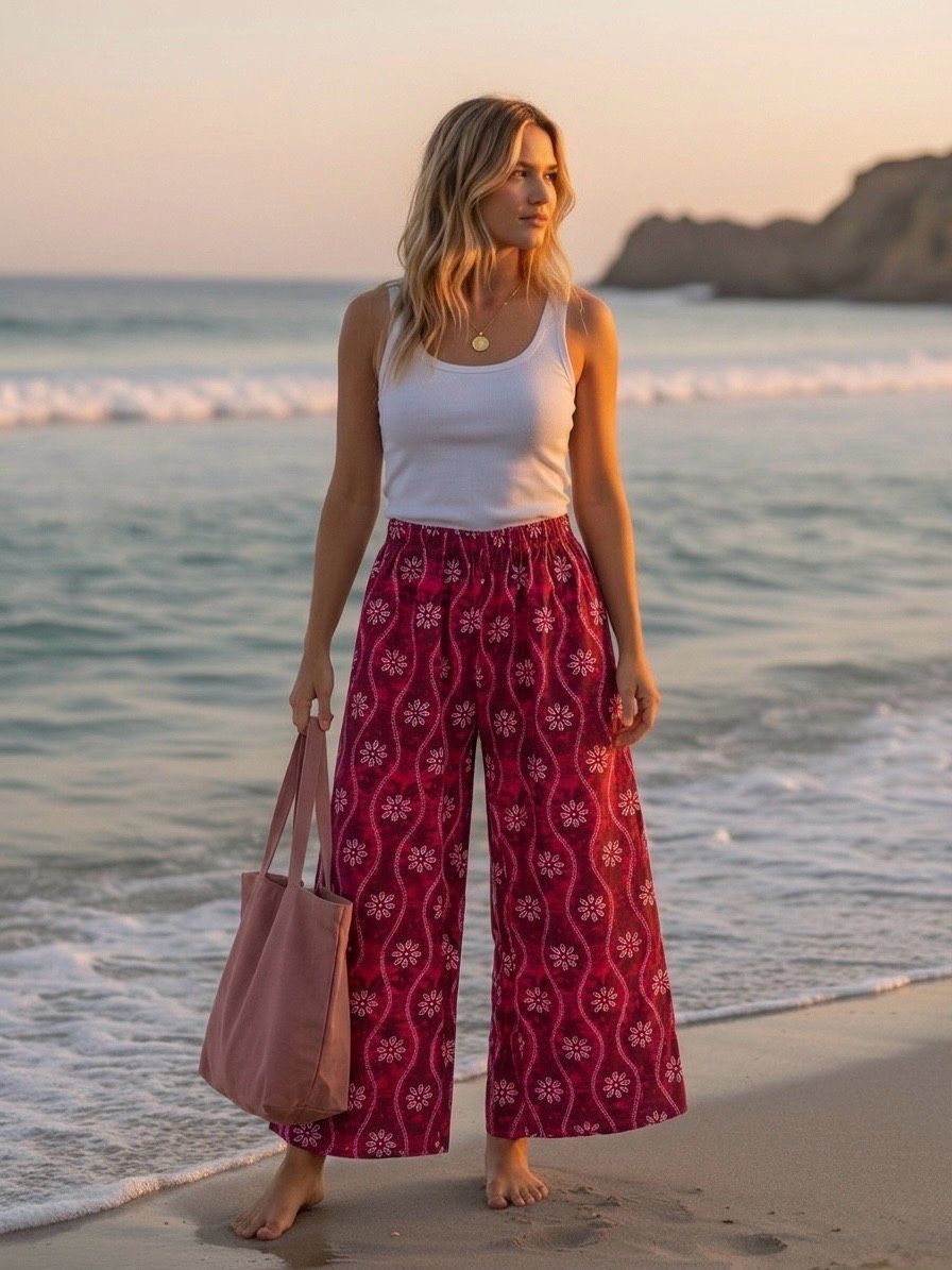 Bohemian wide-leg trousers with elasticated waist