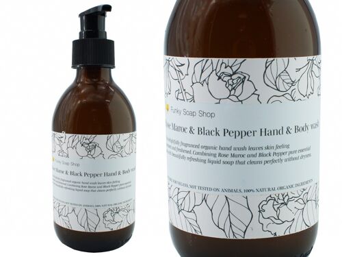 Rose Maroc & Black Pepper Hand & Body wash, Glass Bottle of 250ml