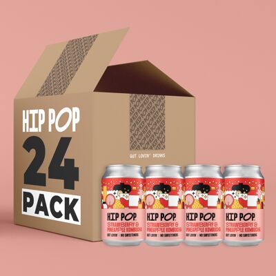 Hip Pop Kombucha – Erdbeer-Ananas-Vegan-Geschmack – 24 x 300 ml Kombucha-Tee Alkoholfreies Getränk