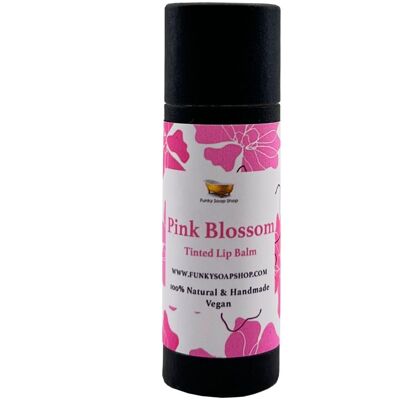 Balsamo per labbra vegano colorato fiore rosa, tubo di cartone biodegradabile, 15 g