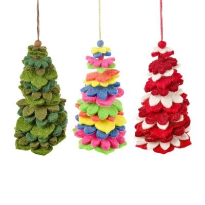 Arbres funky en feutre faits à la main suspendus décoration d'arbre de Noël