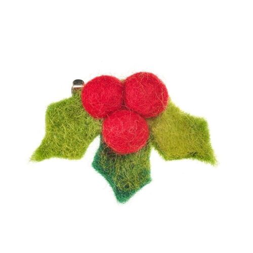 Hadndmade Felt Fair trade Holly Brooch Christmas Accessory