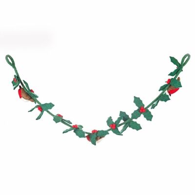 Guirlande de houx biodégradable en feutre fait à la main avec décoration de Noël de robins