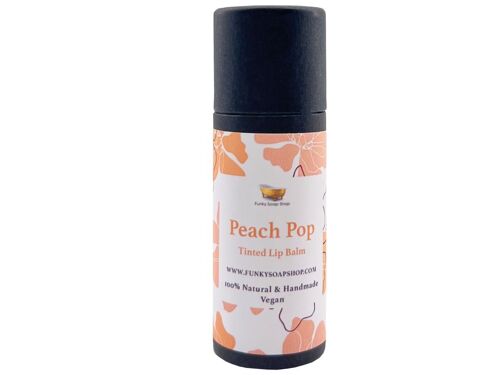 Peach Pop Tinted Vegan Lip Balm, Biodegradable Cardboard tube, 15g