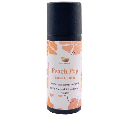 Peach Pop Tinted Vegan Lip Balm, Biodegradable Cardboard tube, 15g