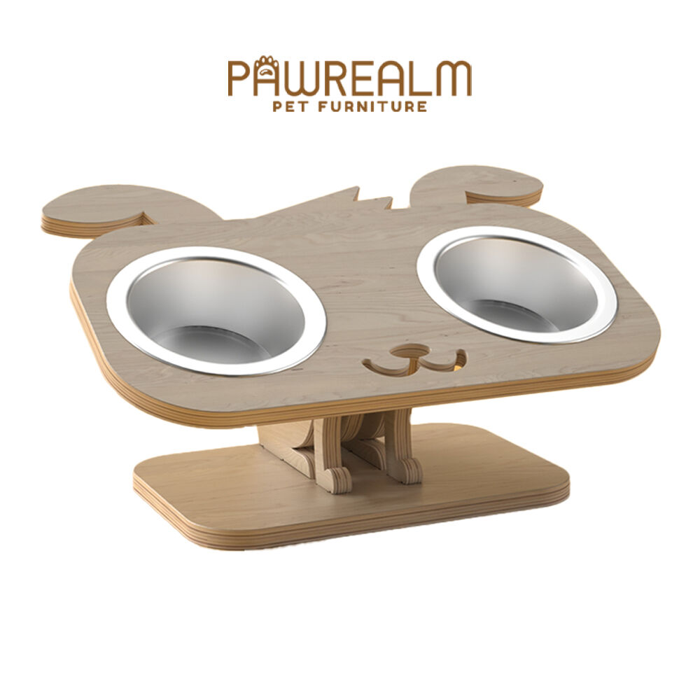 PawRealm – Erhöhter Hundenapf aus Holz | Doppelnapf aus Edelstahl | Ergonomisch & Rutschfest