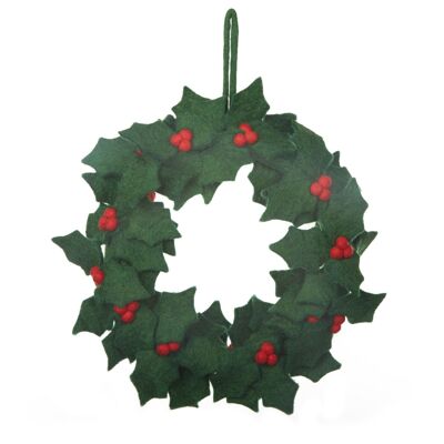 Handmade Felt Fair trade Holly Wreath Christmas Décor