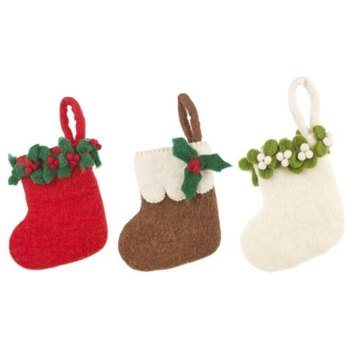 Handmade Felt Biodegradable Mini Christmas Stocking Hanging Decoration red