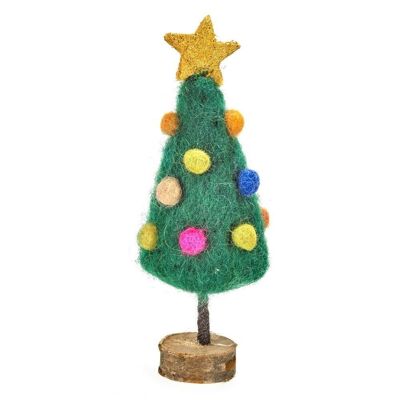 Handmade Felt Mini Xmas Tree on Wooden Stand Standing Decoration