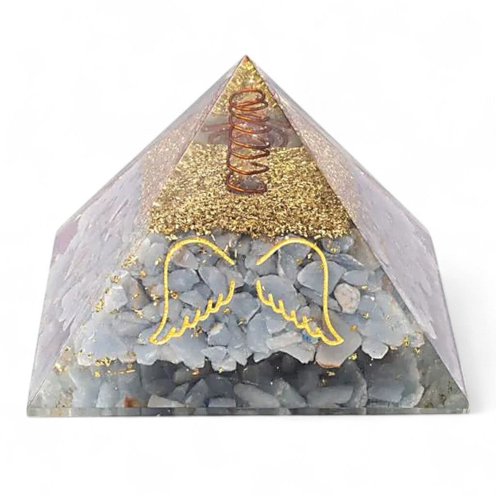 Angelite orgonite pyramid angel wings (80mm)
