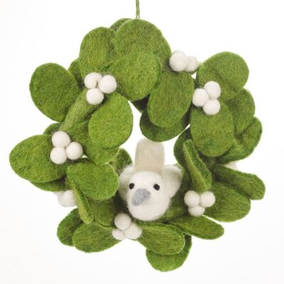Handmade Felt Fair tade Mistletoe Mini Wreath with Doves Christmas Decoration