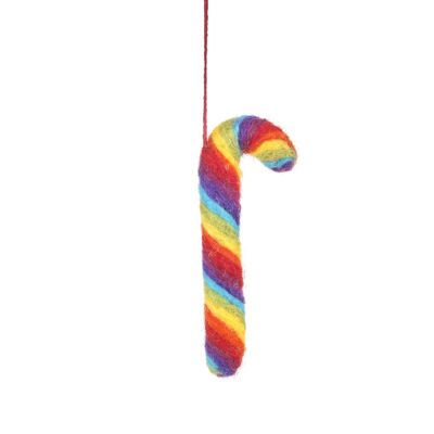Bastón de caramelo de arco iris de fieltro hecho a mano que cuelga la decoración del árbol de navidad