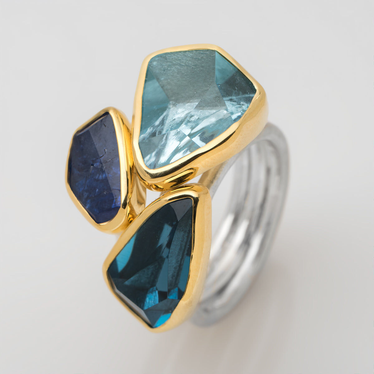 Silver Ring with 18K Gold Bezel and Multi-Gemstones