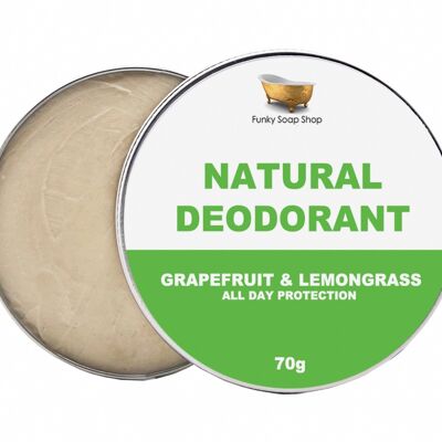 100% Natural Deodorant Grapefruit & Lemongrass, 1 Tub Of 70g