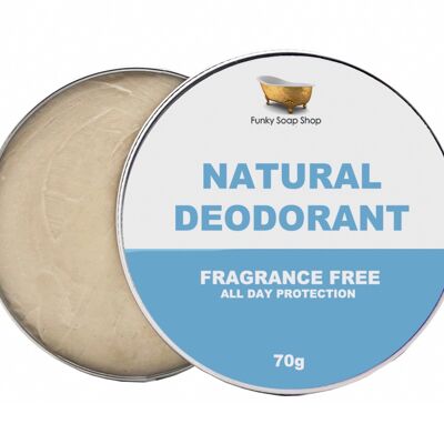 Desodorante 100% natural sin fragancia, 1 bote de 70 g